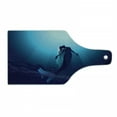 thumbnail image 1 of Underwater Cutting Board, Fantasy Mermaid in the Deep Water Swimming up to the Surface Sun Rays Art Print, Decorative Tempered Glass Cutting and Serving Board, Wine Bottle Shape, Blue, by Ambesonne, 1 of 1