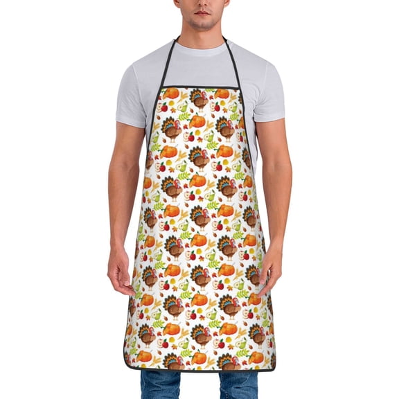 Naloa 1Pack Adjustable Bib Apron Waterdrop Resistant Cooking Kitchen Aprons for Women Men Chef, Thanksgiving Turkey Print