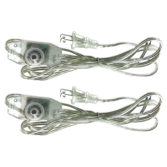 Royal Designs, Inc. Lamp Cord Molded Plug with Rotary Dimmer Switch, Stripped Ends Ready for Wiring, 8 ft long, Silver, SPT-1 UL Listed, Set of 2