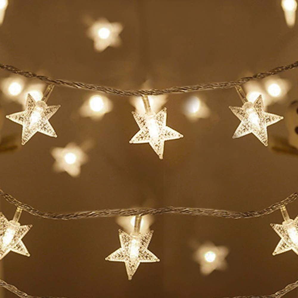 InnoFun Christmas Star Curtain Lights,8 Modes,24V,80 Stars with RF Remote Control,Waterproof,Warm White String Light for Christmas/Halloween/Wedding/Patio Lawn/Home/Party Backdrop 