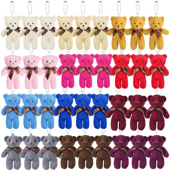 36 PCS Mini Bear Stuffed Plush Bear, Mini Teddy Bear Bulk with Thank You Tag Organza Packing Bag, for Guest Baby Shower Souvenirs Birthday Party, 12 Colors