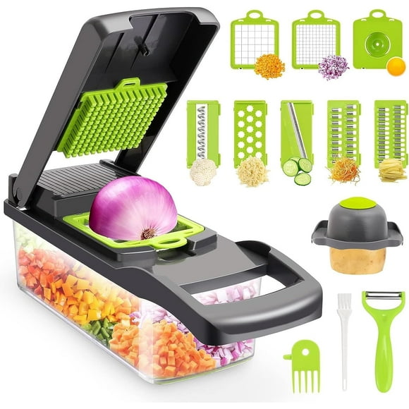 LAICAIW Vegetable Chopper,Senbowe Multifunctional 13-in-1 Food Choppers Onion Chopper Vegetable Slicer Cutter Dicer Veggie Chopper with 8 Blades,Colander Basket,Container for Salad Potato Carrot Garl