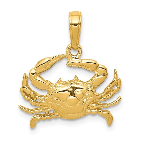 14k Yellow Gold Solid Polished Blue Crab Pendant Necklace 20x18.8mm Pendant for Women - 1.5 Grams