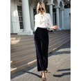 thumbnail image 6 of Women'S Velvet Elastic Waist Flare Leg Palazzo Long Pants Trousers Bell Bottom Casual Streetwear Trousers Navy Blue S, 6 of 8