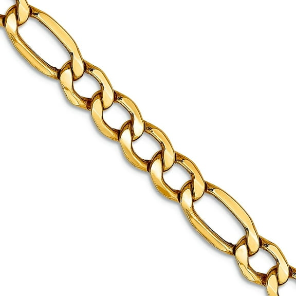 14k Yellow Gold Hollow Polished Lobster Claw Closure 5.35mm Semi-solid Figaro Chain Necklace 24 Inch Chain Necklace for