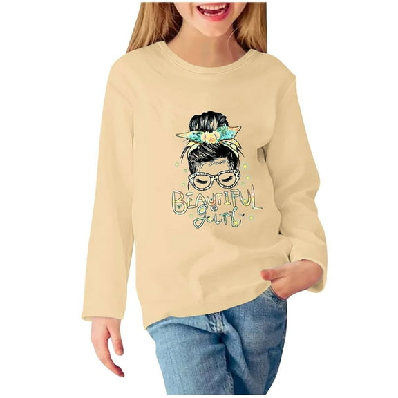 GPAECEAD Toddler Kids Girls Boys Long Sleeve Cute T Shirt Tops Christmas Cotton Tops Pullovers Fall Casual Tops Beige
