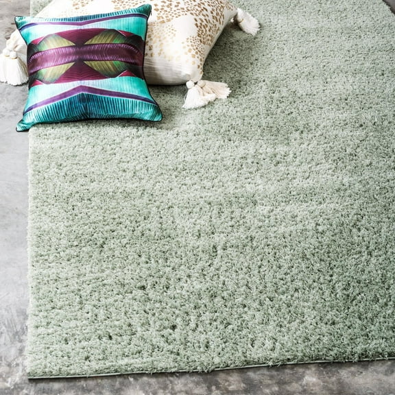 Unique Loom Studio Solid Shag Collection Area Rug - Sky (5' 1" x 8' Rectangle Sage Green)