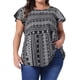 thumbnail image 1 of Blusa de talla grande para mujer Agnes Orinda, con estampado floral bohemio, cuello redondo y mangas con volantes, 1X negra, 1 of 6