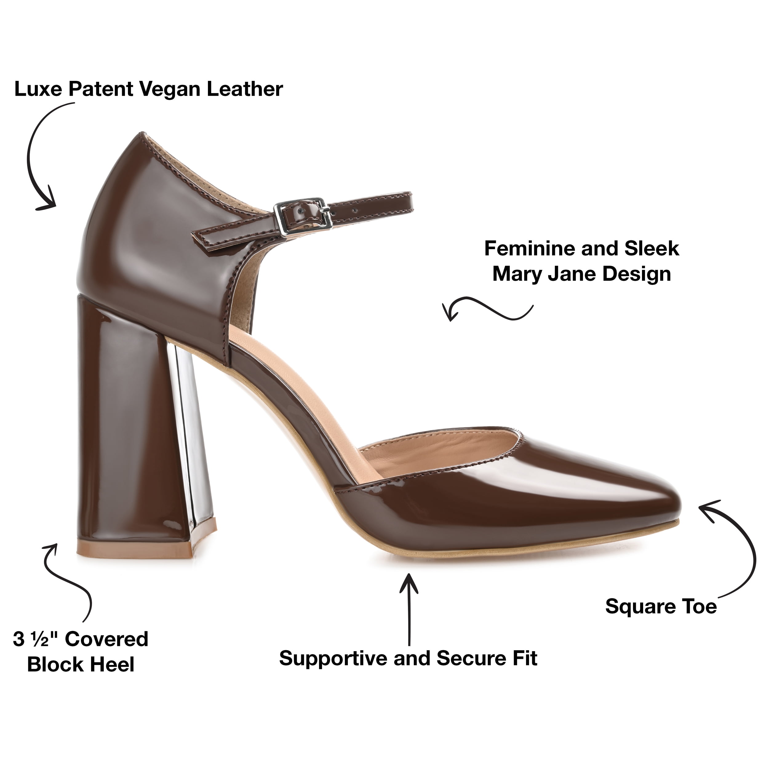 Journee Womens Hesster Mary Jane Mid Block Heel Square Toe Pumps, Widths Available
