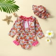thumbnail image 4 of Fortune Infant Girls Swimsuits, Baby Long Sleeve Floral Pool Bodysuits with Hat, 4 of 8