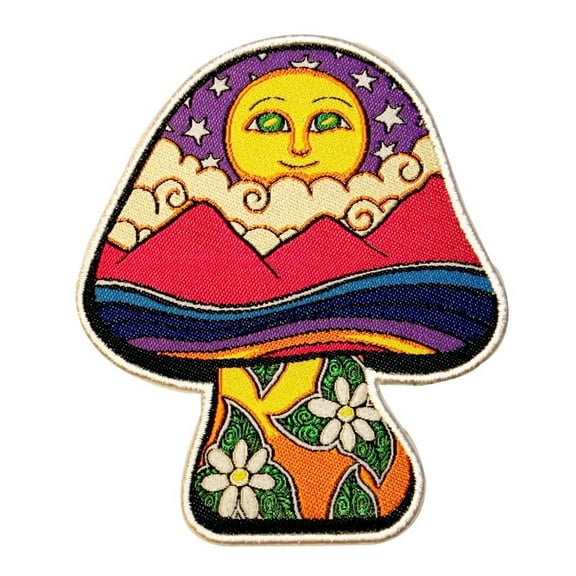 Dan Morris Full Moon Mushroom Patch Mountain Psychedelic Woven Iron On Applique