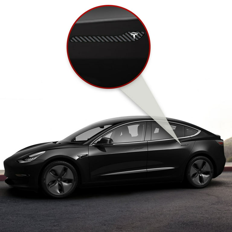 IPG for Tesla Model 3 / Model Y Door Handle Decal Sticker Wrap Kit (Set of  4) with Tesla Logo (Black Carbon Fiber) 