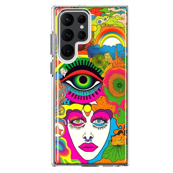 MUNDAZE Samsung Galaxy S22 Ultra Shockproof Clear Hybrid Protective Phone Case Neon Rainbow Psychedelic Trippy Hippie Daydream