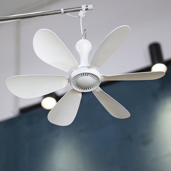 Bxaolu Silent USB Powered Ceiling Canopy Fan with Cord, Small Portable 6 Blades Quiet Small DC USB Ceiling Fan Hanging Fan for Camping Bed Dormitory RV Tent Home Room, White