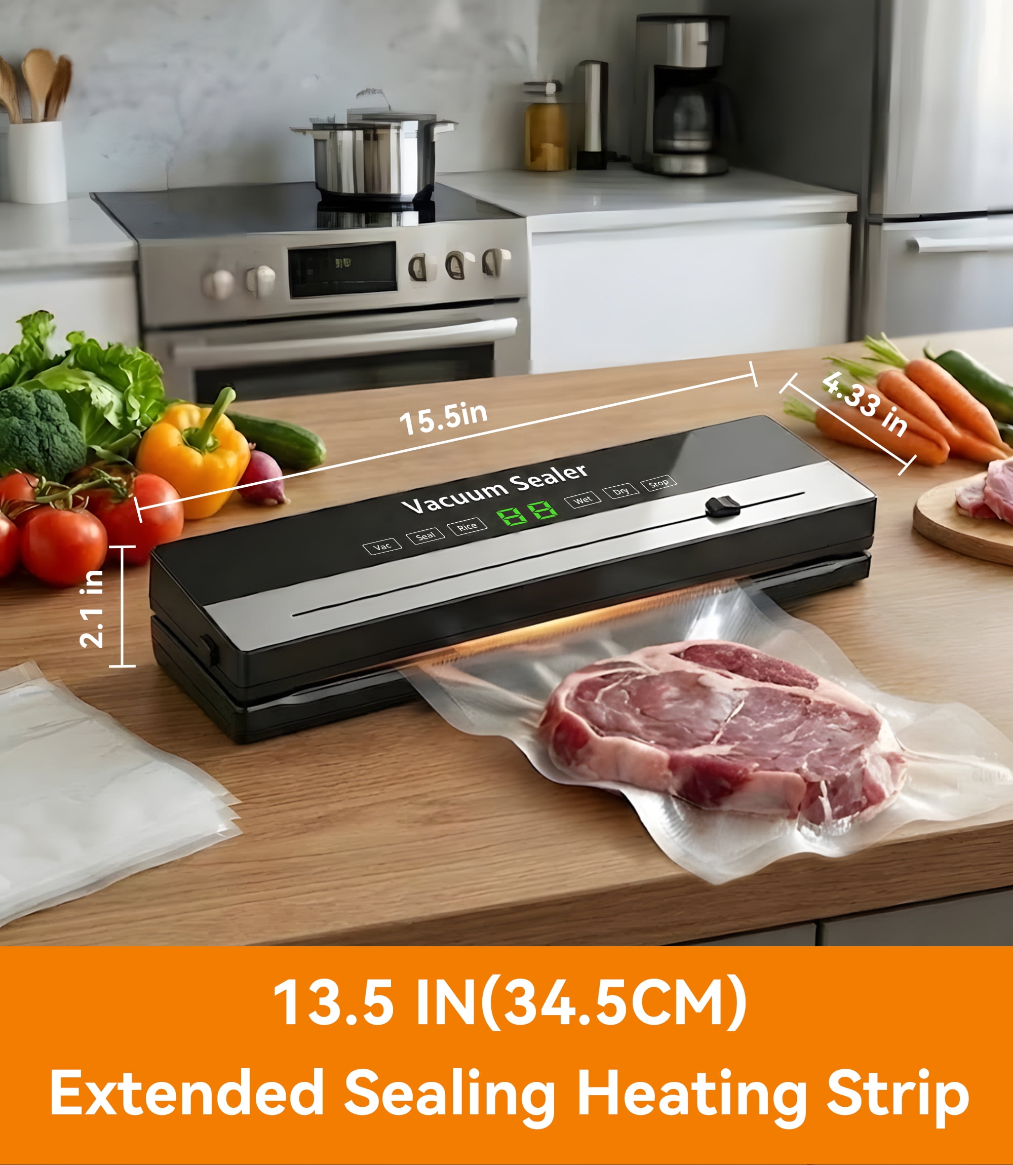 M Buder Vacuum Sealer Machine 16.5in, Automatic Sealing for Food Storage with Cutter, 5 Modes, Residential, Commercial