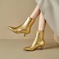 thumbnail image 4 of Nmnitkp Boots for Women - Fashionable Casual Versatile British Style, Shiny Metallic Mid Heel Pointed Toe with Side Zipper Gold,38, 4 of 5