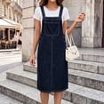 thumbnail image 5 of Women's Denim Overall Midi Dress Side Button Jumper Dress with Front Pocket, Casual Sleeveless Denim Suspender Dress Blue, 5 of 9