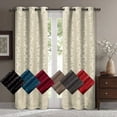 thumbnail image 4 of Virginia Pair (Set of 2) Blackout Weave Energy-Saving Thermal Curtain Panels Grommet Embossed fabric Leafy Designs - 74"W X 108" L - Burgundy, 4 of 4