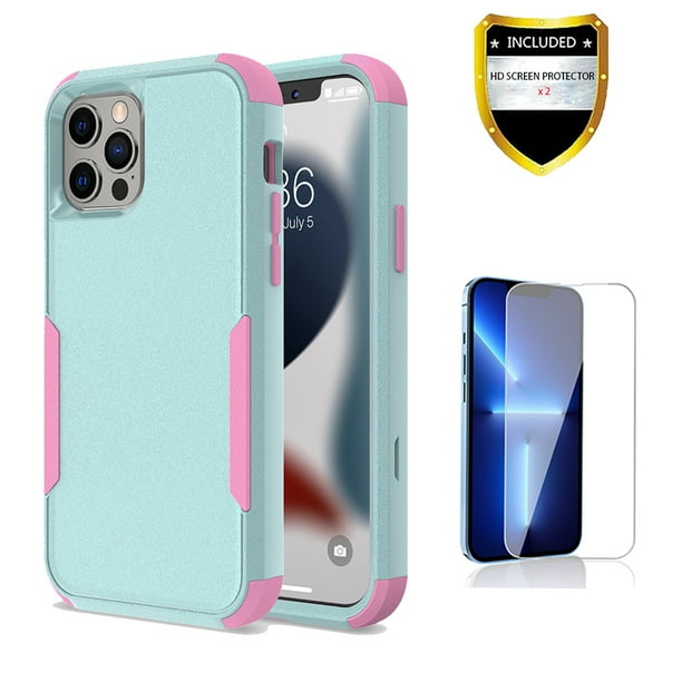 Apple Iphone 12 Pro Max Case With Screen Protector For Iphone Series Rugged Rubber Durable 3 In 1 Cover Phone Case For Girl Men Women Cute Teal Pink Walmart Com