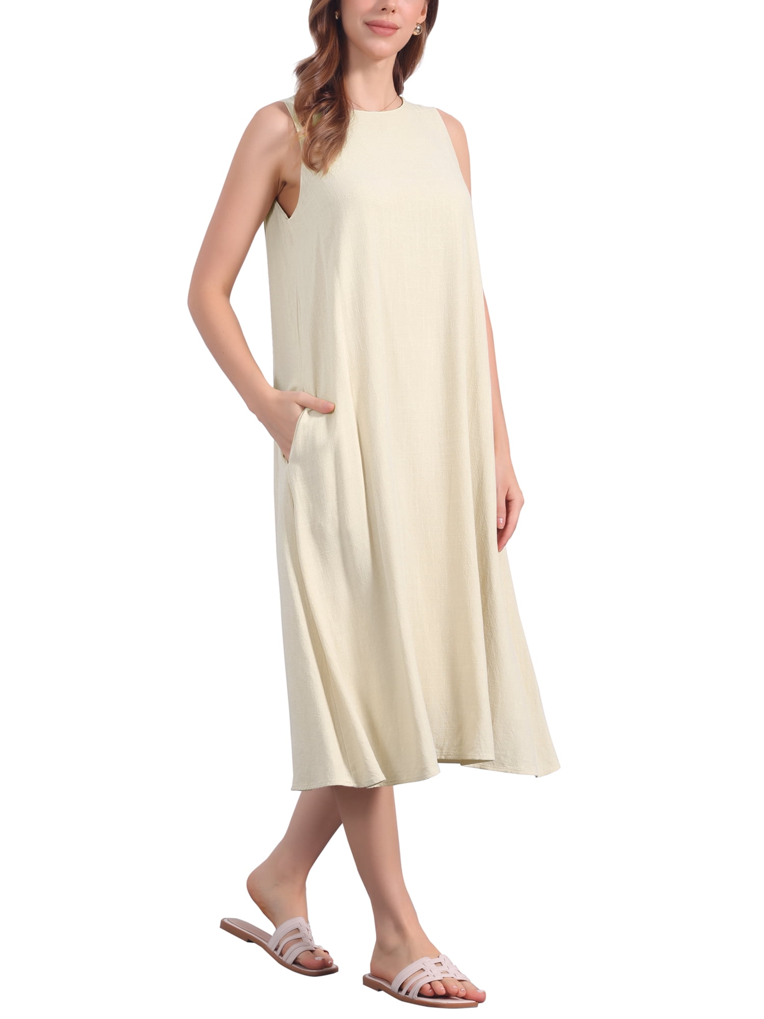 DARING DIVA Linen Sleeveless Dress M Apricot