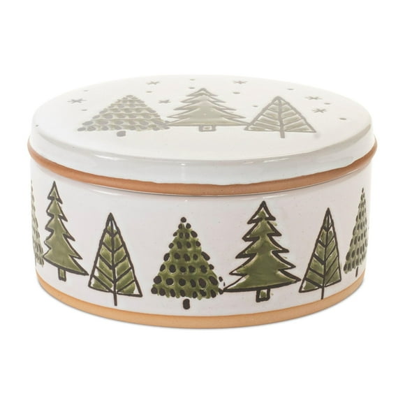 Melrose Ceramic Pine Tree Christmas Canister with Lid - 7.75"" - Green and White