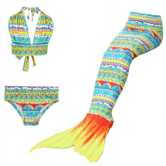 Wenchoice Blue Yellow Mermaid Tail 3 Pieces Swimming Suit XXL(9-10Y)