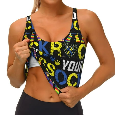 Qokaie Rock Your Socks Pattern Womens Scoop Neck Sports Bra Breathable Workout Vest Padded U Back Medium Impact Fitness Gym Yoga Bra Workout Crop Top