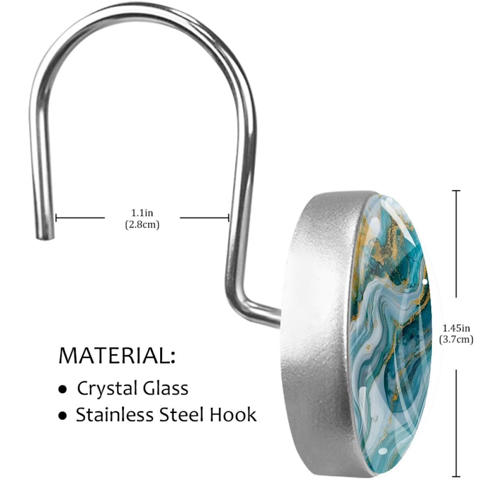 HemaKayy 12 Pcs Decorative Shower Curtain Hooks - Stainless Steel Rings for Bathroom Décor - Easy Glide & Secure Hold - Perfect Decoration for Bathroom Shower Rods - Marble Abstract Texture