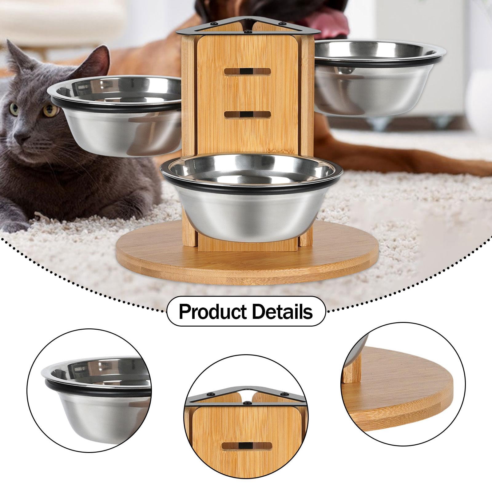 balikha Elevated Cat Bowls Dogs Water Food Bowls Feeding Station for Multiple Cats Food Dispenser Stable with Wooden Stand Pet Dishes