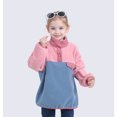 thumbnail image 6 of Kids Fleece Sweatshirt Soft Warm Color Block Half-Button Top Stand Collar for Boys&Girls Cozy Winter Layering Piece,Pink,110, 6 of 8