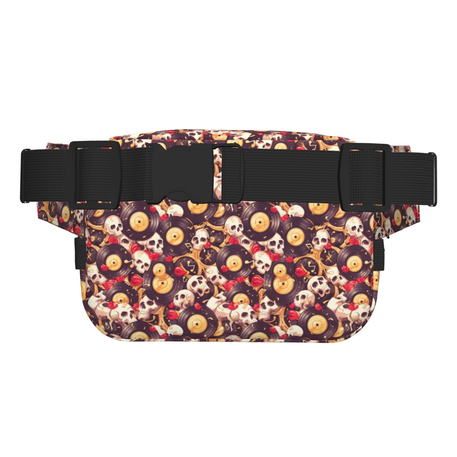 Picia Skull record lips Print Square Double-Layer Waist Bag Mini Adjustable Waist Belt Bag Exercise Running Travel Hiking
