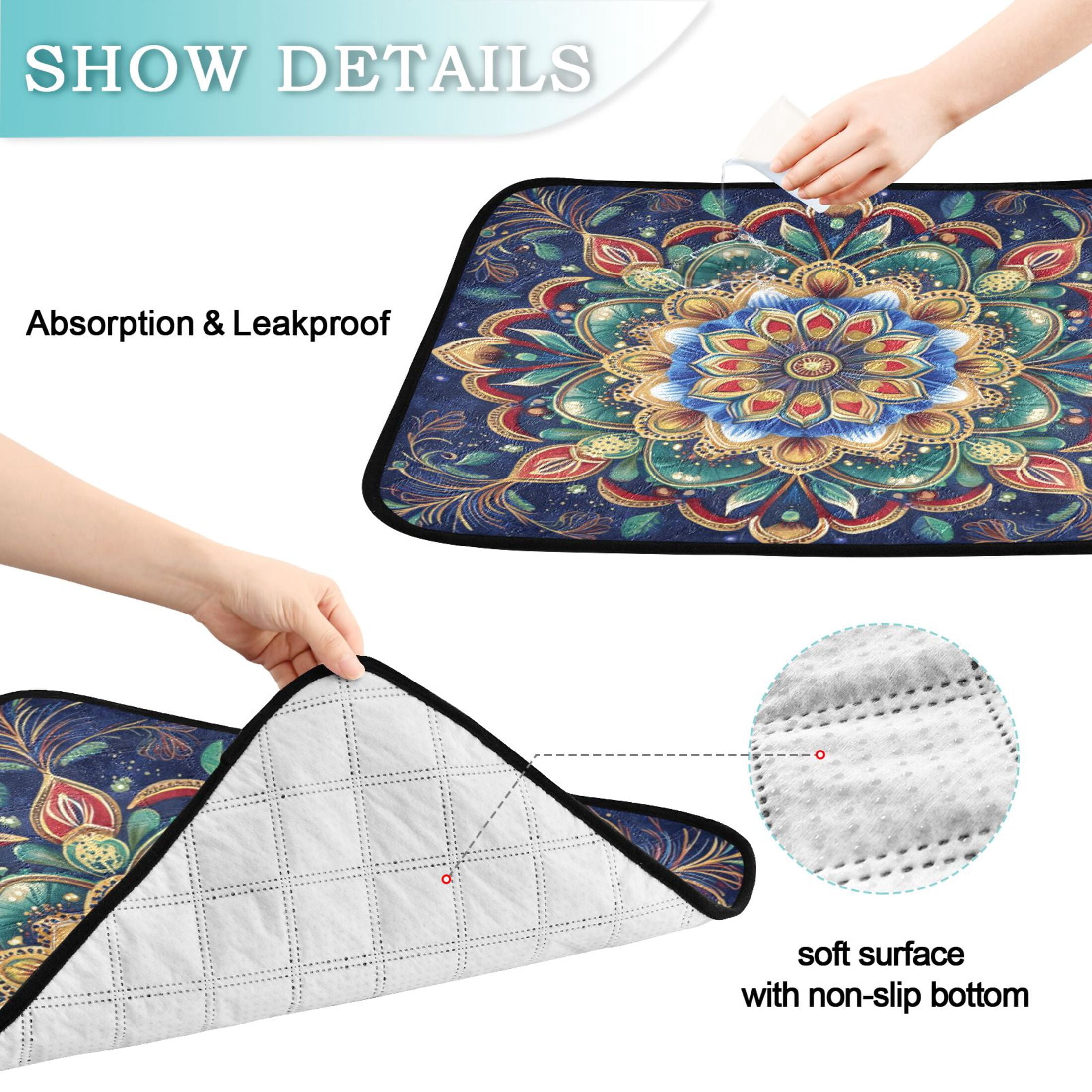 Washable Pet Pee Pads with Super Absorbent Reusable Training Pads for Dogs & Cats Vibrant Mandala Pattern
