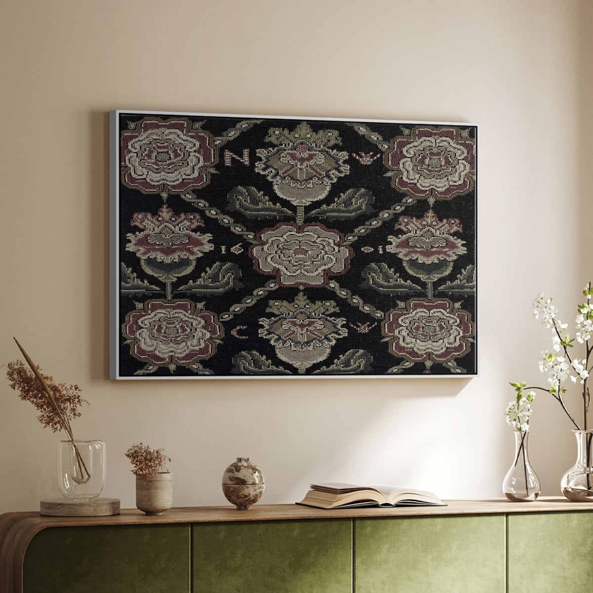Vintage Abstract Print-XXXI Framed in White Wood Gallery Wrapped Canvas 27 in. x 41 in.