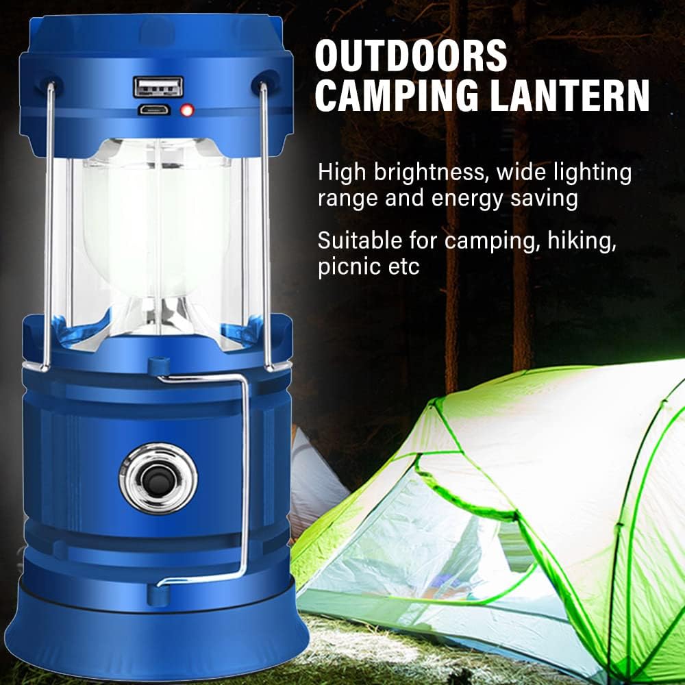 Camping Lantern 1200mAh USB Rechargeable Solar Charging Tent Lamp Collapsible LED Camping Light Power Supply for Phone for Outdoors Emergency Hiking Fishing