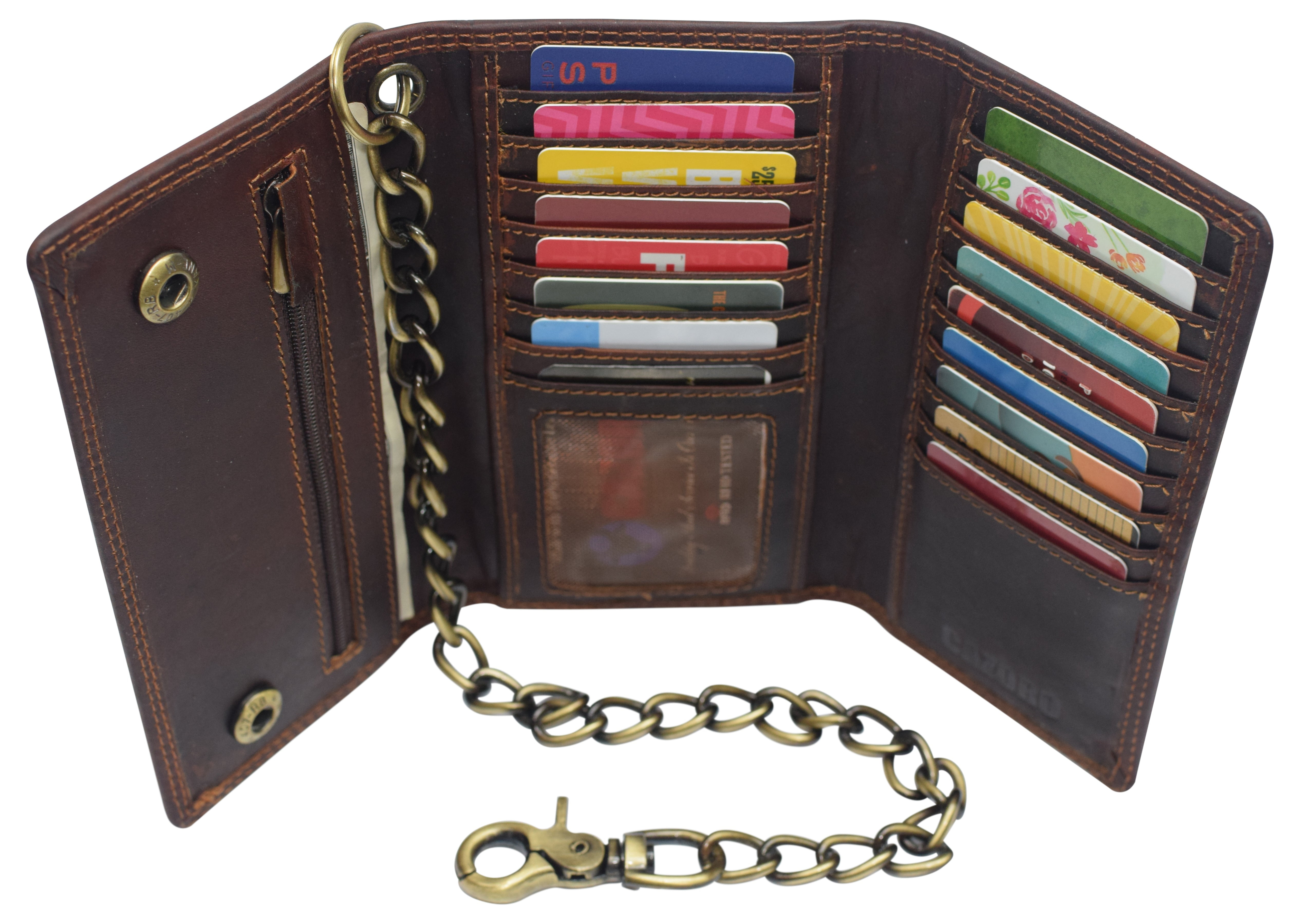 Bikers RFID safe Cow Leather Crazy Horse Brown Long Checkbook