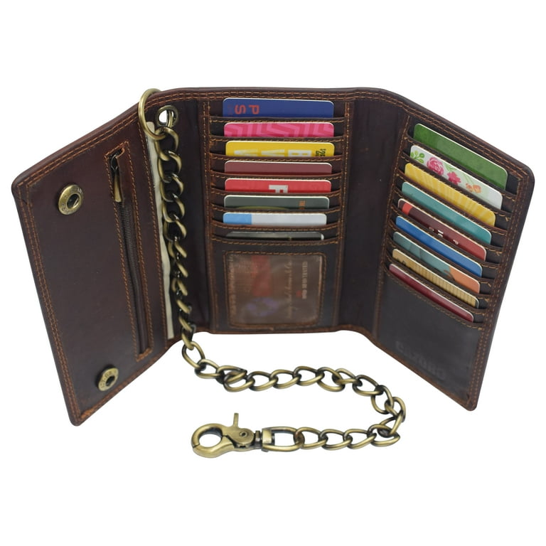 Bikers RFID safe Cow Leather Crazy Horse Brown Long Checkbook