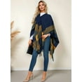 thumbnail image 6 of Women'S Wraps Open Front Travel Poncho Cape Warm Oversized Plaid Sweaters Casual Cardigan Shawls Navy Blue One Size, 6 of 8