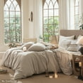 thumbnail image 4 of MooMee Wavy Striped Duvet Cover Set Queen 100% Washed Cotton Linen Like Textured Breathable 3-Piece (Beige, 90"x90"), 4 of 7