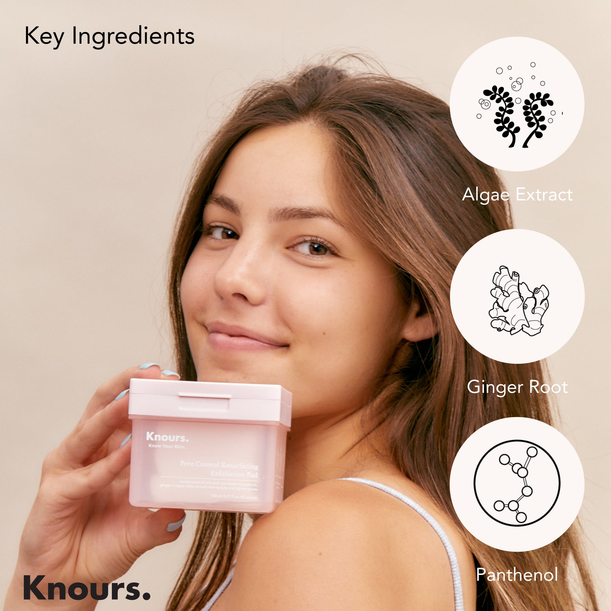 Knours. Pore Control Resurfacing Exfoliation Pad 175 ml 5.9 fl.oz. (90 count) Pink