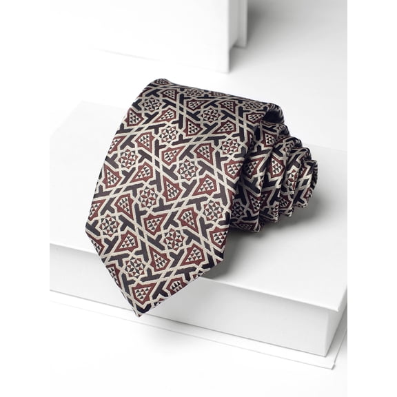 Yongchuantie Men's Brown Geometric Pattern Tie 8CM Wide Tie Gift Box