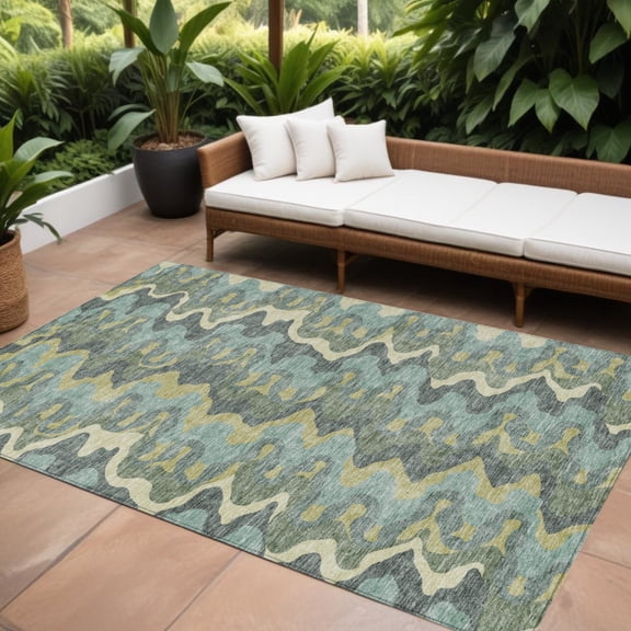 HomeRoots 584869 8 x 10 ft. Abstract Washable Indoor & Outdoor Rectangle Area Rug, Sage & Artichoke Green