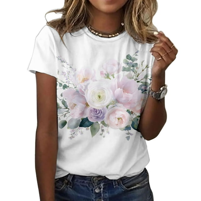 Camiseta ZOCANIA para mujer, estilo casual, mezcla de algodón y estampado floral