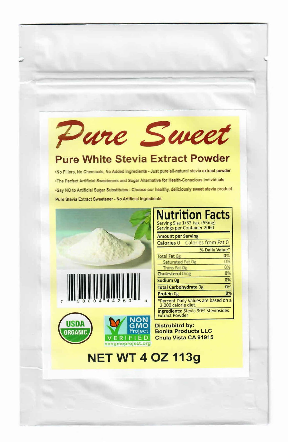 PURE STEVIA EXTRACT POWDER 4 OZ, NO FILLERS, MICRO SCOOP INCLUDED