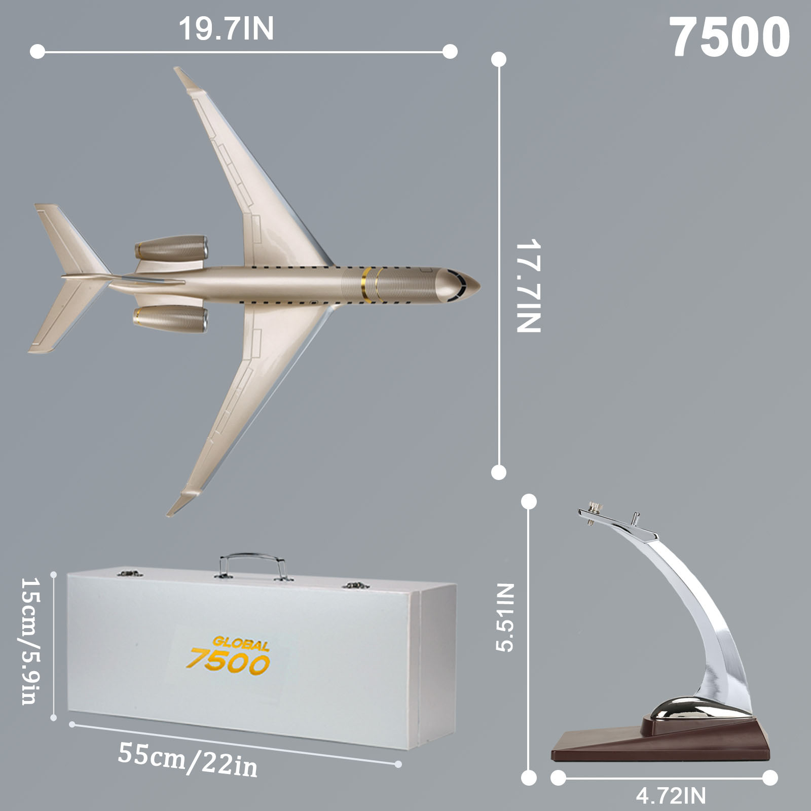 19.7” Aircraft Model Jet, 1:72-Scale Model Airplane for Bombardier Global 7500 Business Jet for Collection Or Office Ornaments Gift