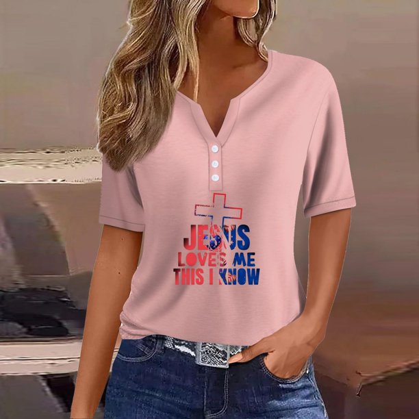 Fiudx Ofertas Del Día Blusa de Manga Corta Estampada a La Moda para Mujer, Blusas Informales con Cuello En V