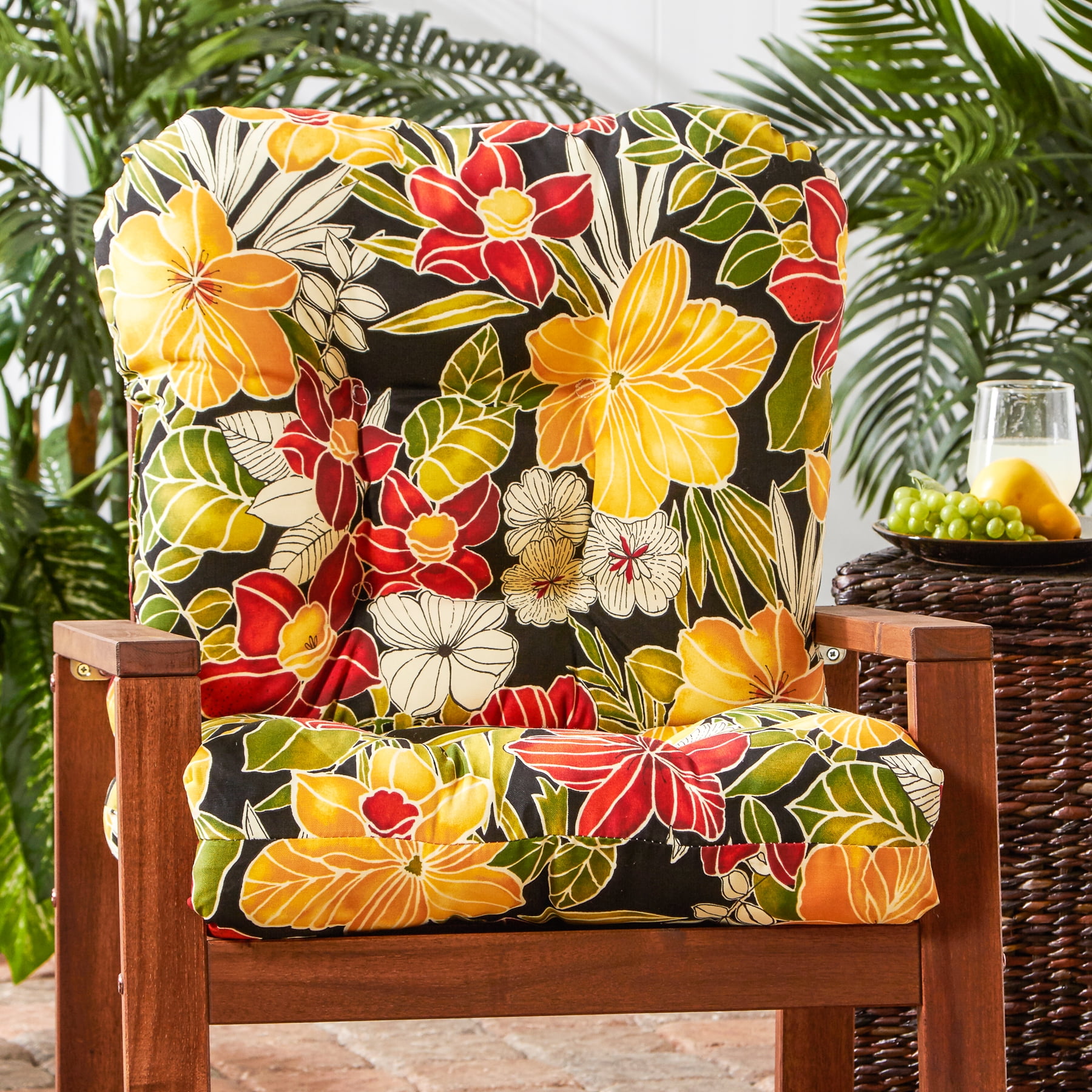 Greendale Home Fashions Outdoor Tufted 42'' x 21'' Chair Cushion, Aloha Black