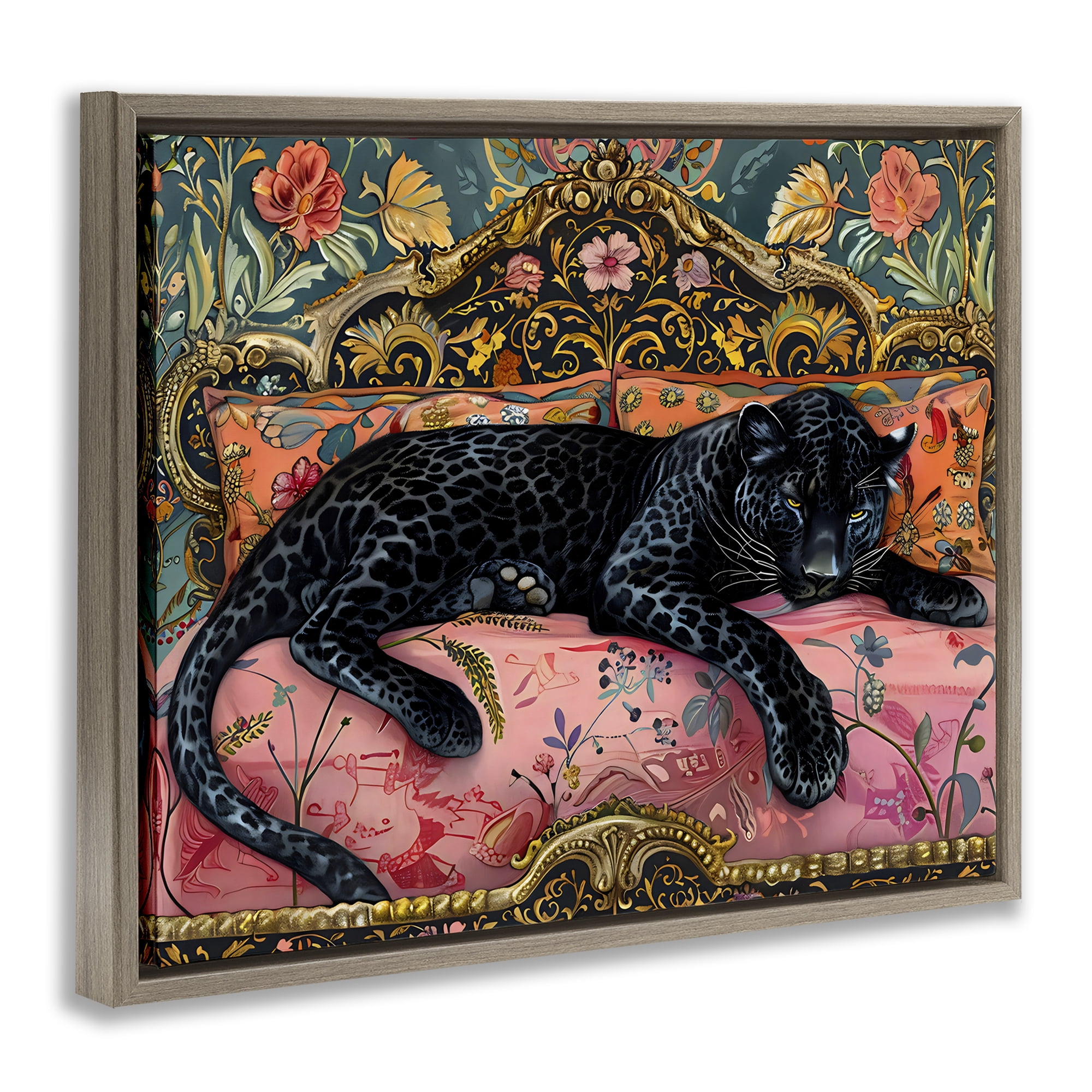 Stupell Industries Lazy Black Elegant Leopard Brown Framed Floater Canvas Wall Art, design by Creative Studio
