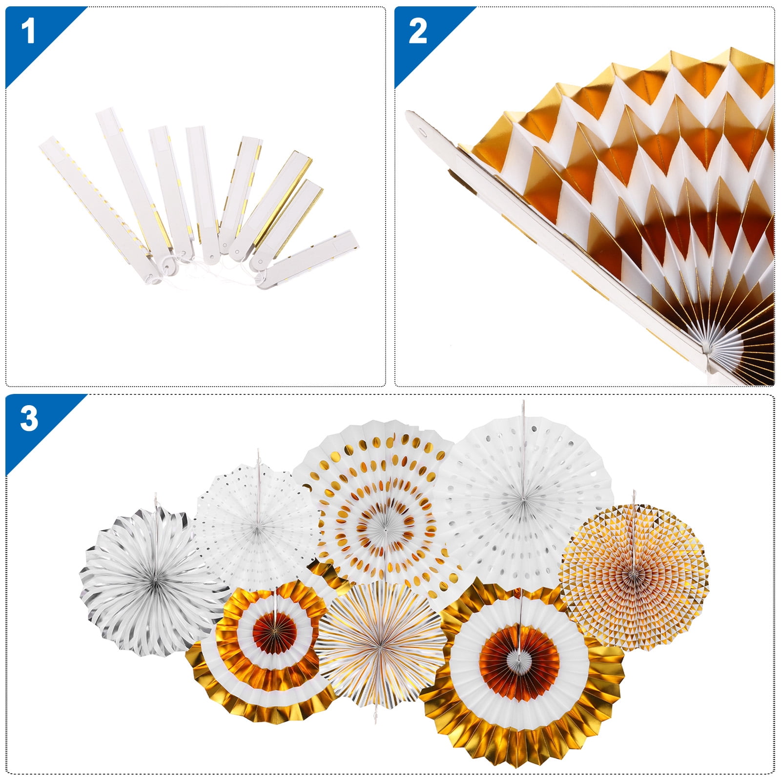 Unique Bargains Round Pattern Garlands Decoration Hanging Paper Fans Set Yellow