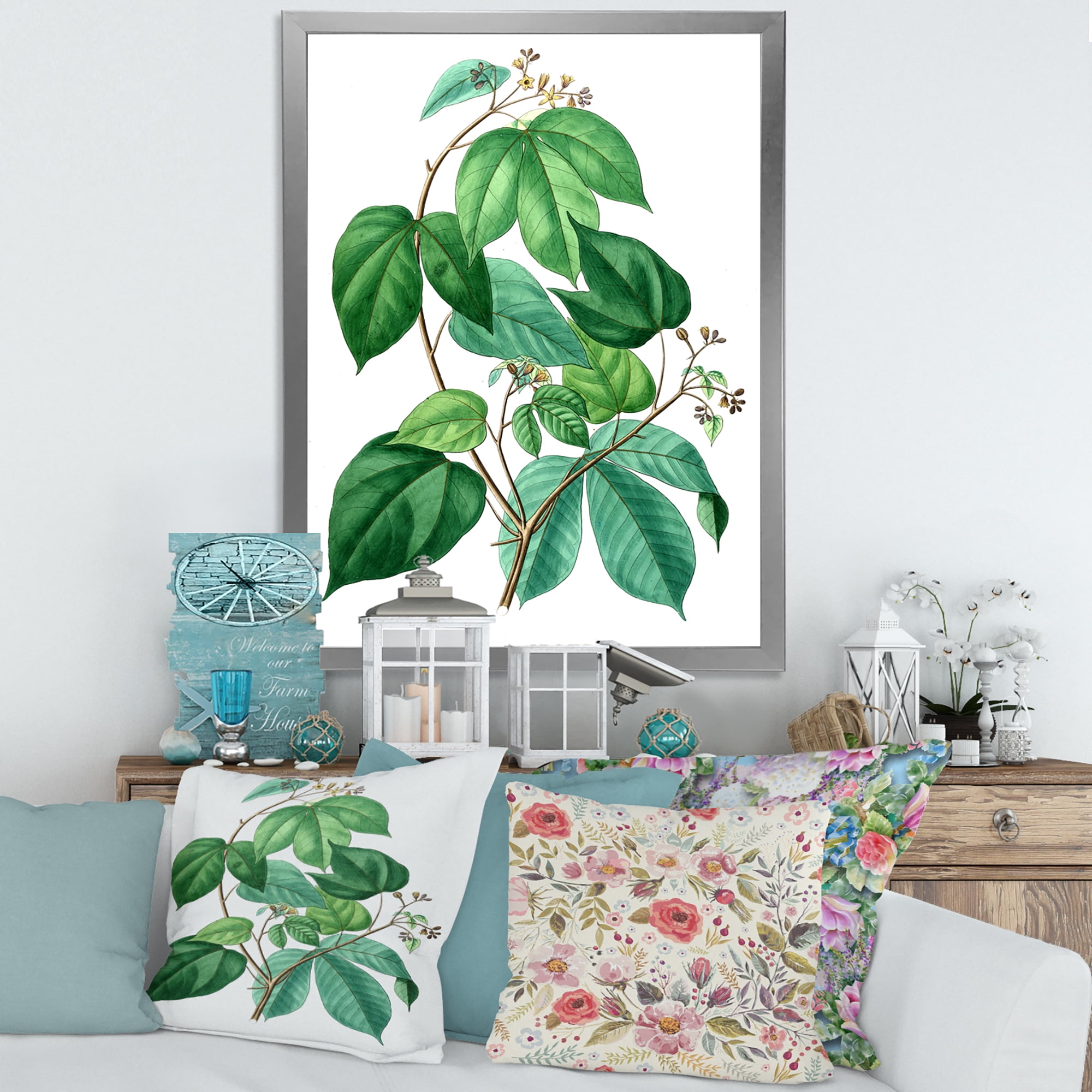 Designart 'Ancient Green Leaves Plants III' Traditional Framed Art Print