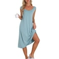 thumbnail image 2 of Camisón de algodón para mujer sin mangas, vestido largo de tanque, chemise de escote redondo, pijamas de salón, camiseta de noche L azul claro, 2 of 6